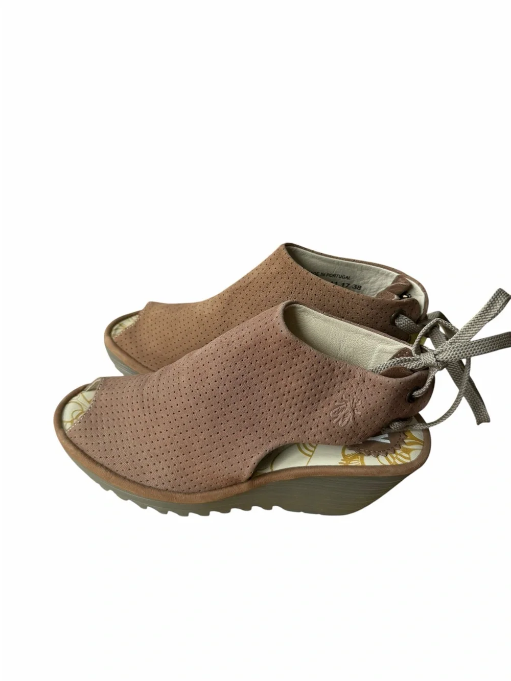 Fly London Tan Brown Perforated Wedge Sandals